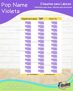 Pop Name – Violeta 💜 - Etiquetas Escolares Premium Personalizadas