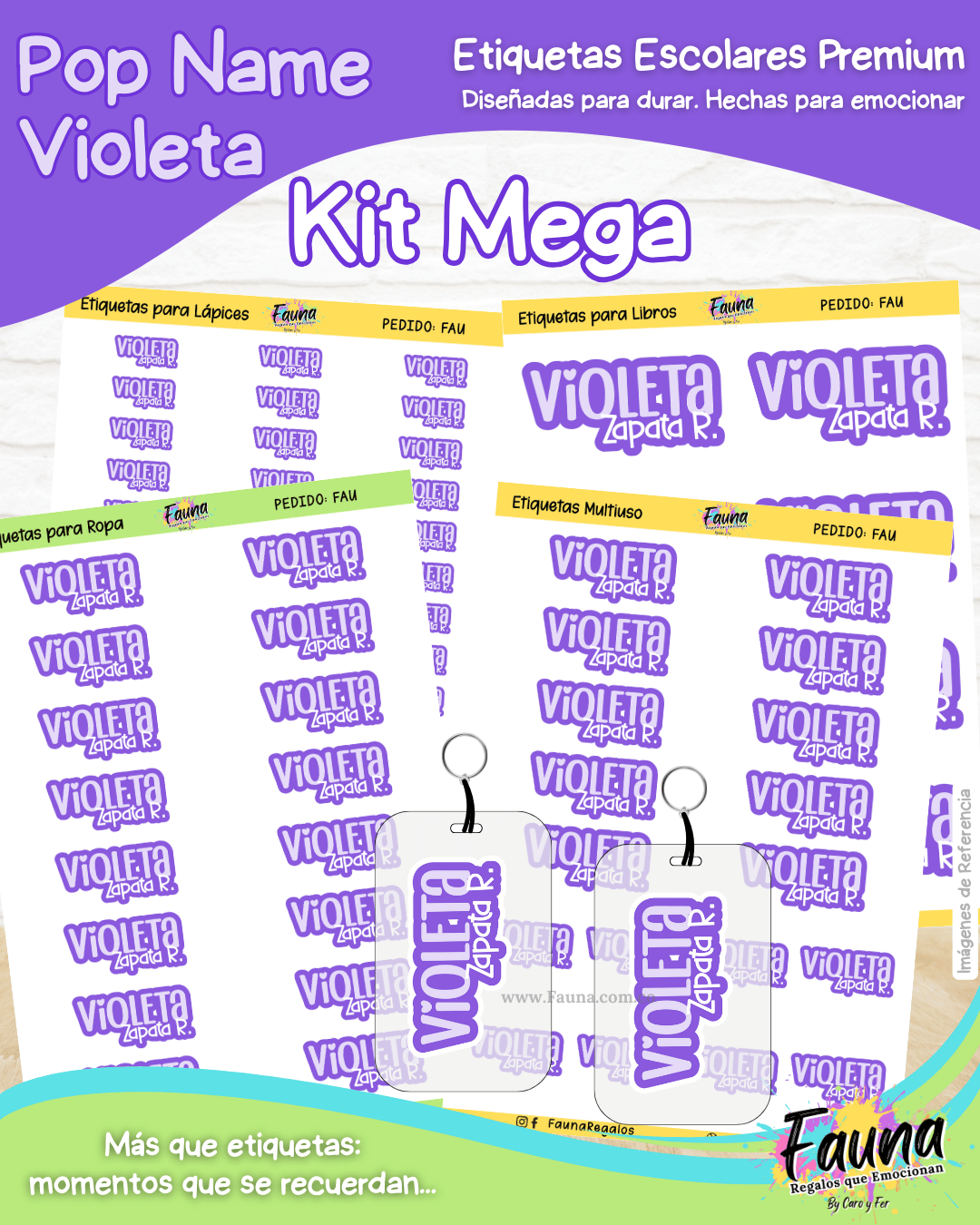 Pop Name – Violeta 💜 - Etiquetas Escolares Premium Personalizadas