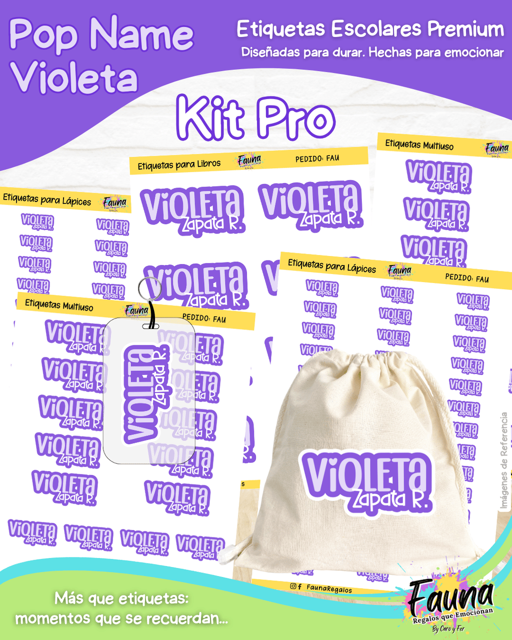 Pop Name – Violeta 💜 - Etiquetas Escolares Premium Personalizadas