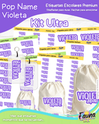 Pop Name – Violeta 💜 - Etiquetas Escolares Premium Personalizadas