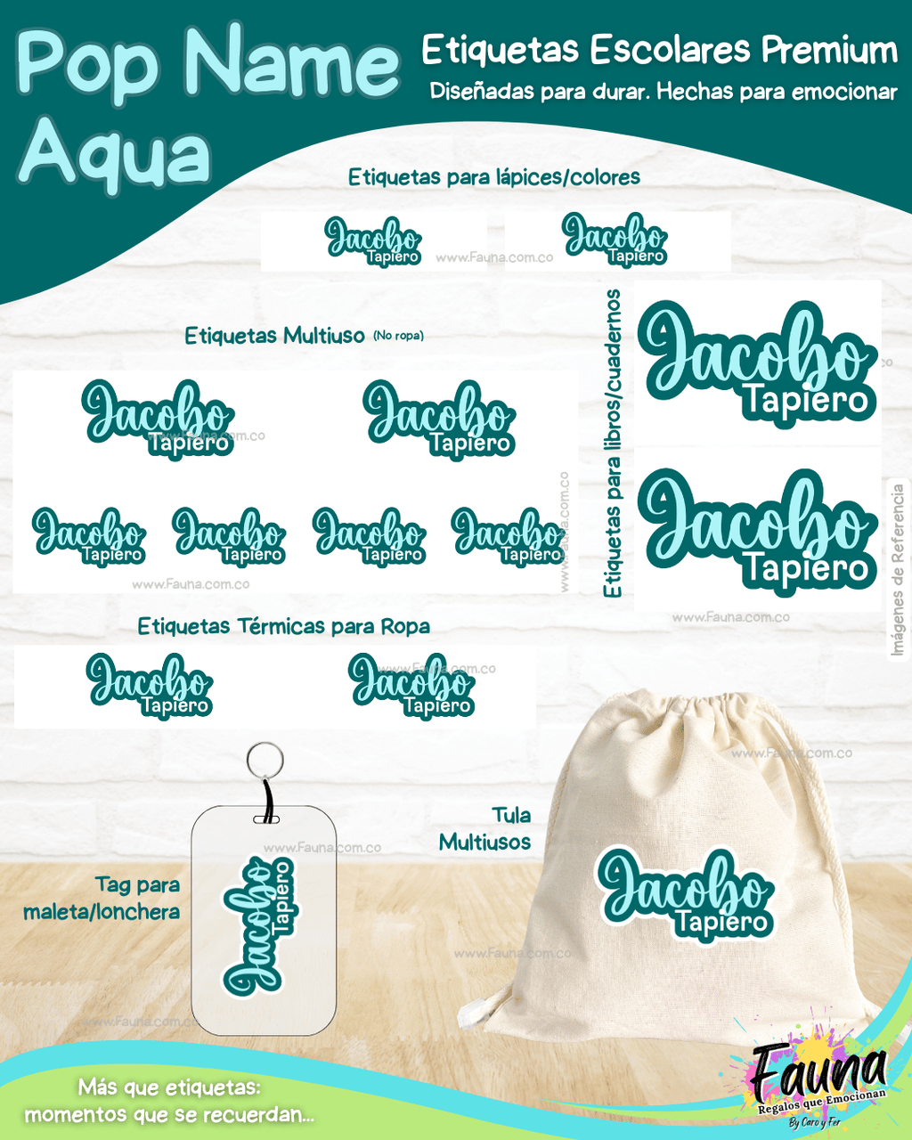 Pop Name – Aqua 💧 - Etiquetas Escolares Premium Personalizadas