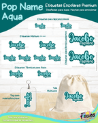 Pop Name – Aqua 💧 - Etiquetas Escolares Premium Personalizadas