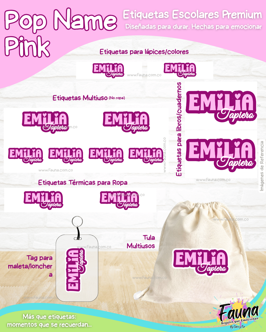 Pop Name – Pink 💖 - Etiquetas Escolares Premium Personalizadas