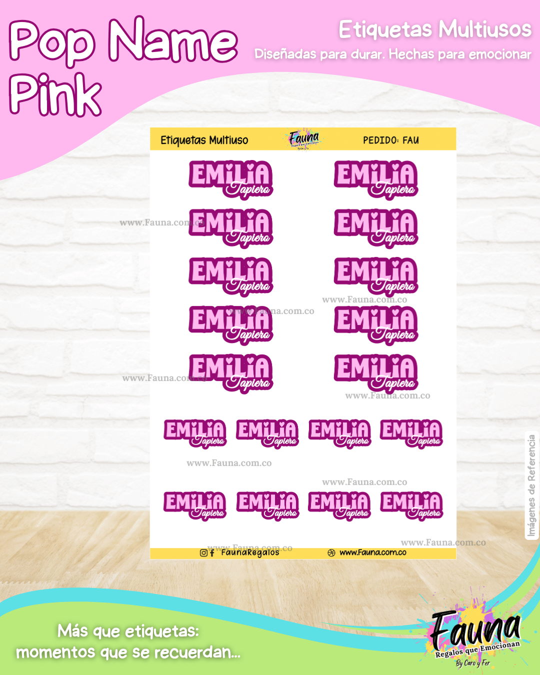 Pop Name – Pink 💖 - Etiquetas Escolares Premium Personalizadas