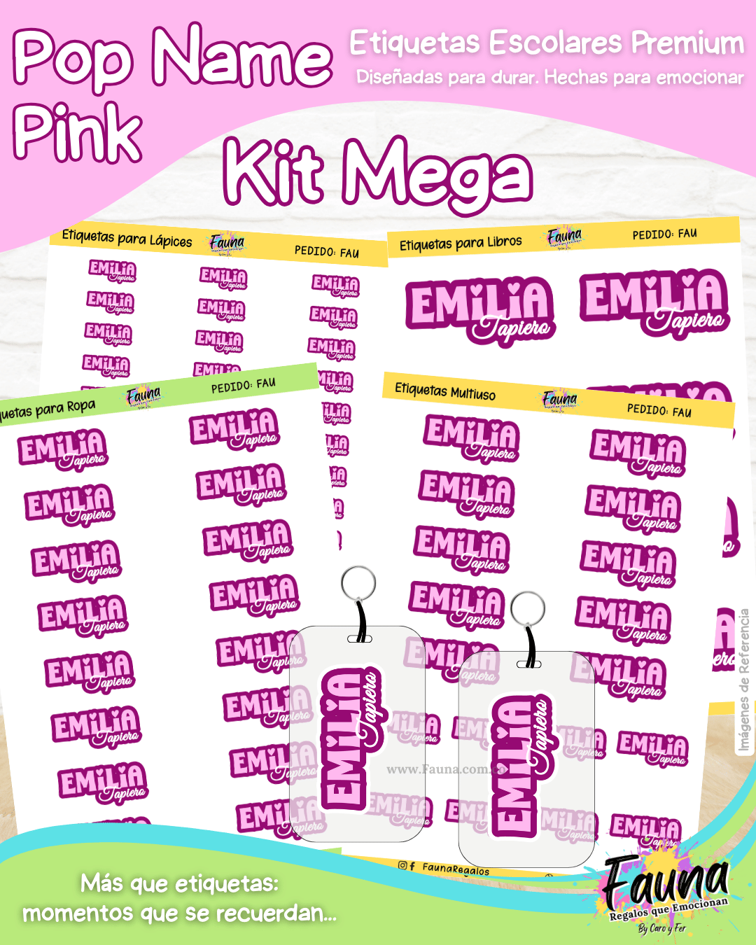 Pop Name – Pink 💖 - Etiquetas Escolares Premium Personalizadas