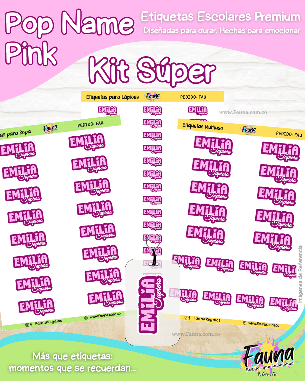 Pop Name – Pink 💖 - Etiquetas Escolares Premium Personalizadas