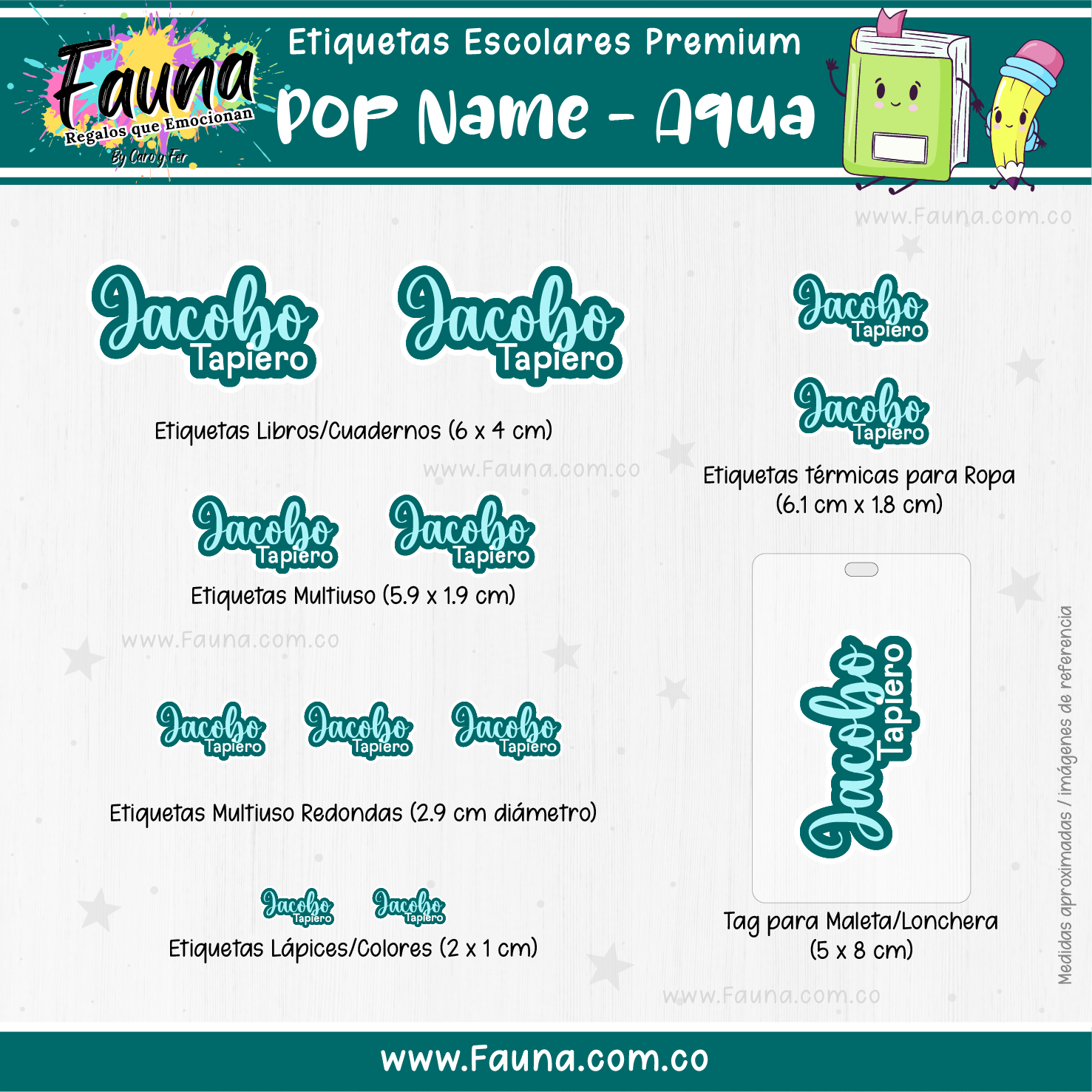Pop Name – Aqua 💧 - Etiquetas Escolares Premium Personalizadas