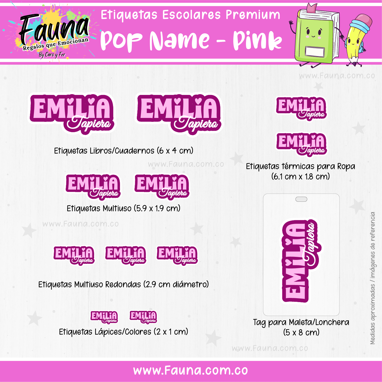 Pop Name – Pink 💖 - Etiquetas Escolares Premium Personalizadas