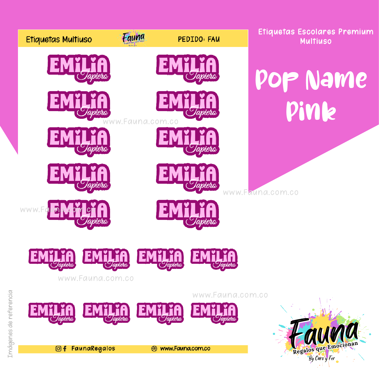 Pop Name – Pink 💖 - Etiquetas Escolares Premium Personalizadas