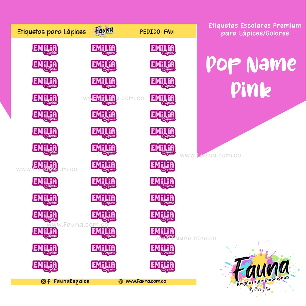 Pop Name – Pink 💖 - Etiquetas Escolares Premium Personalizadas