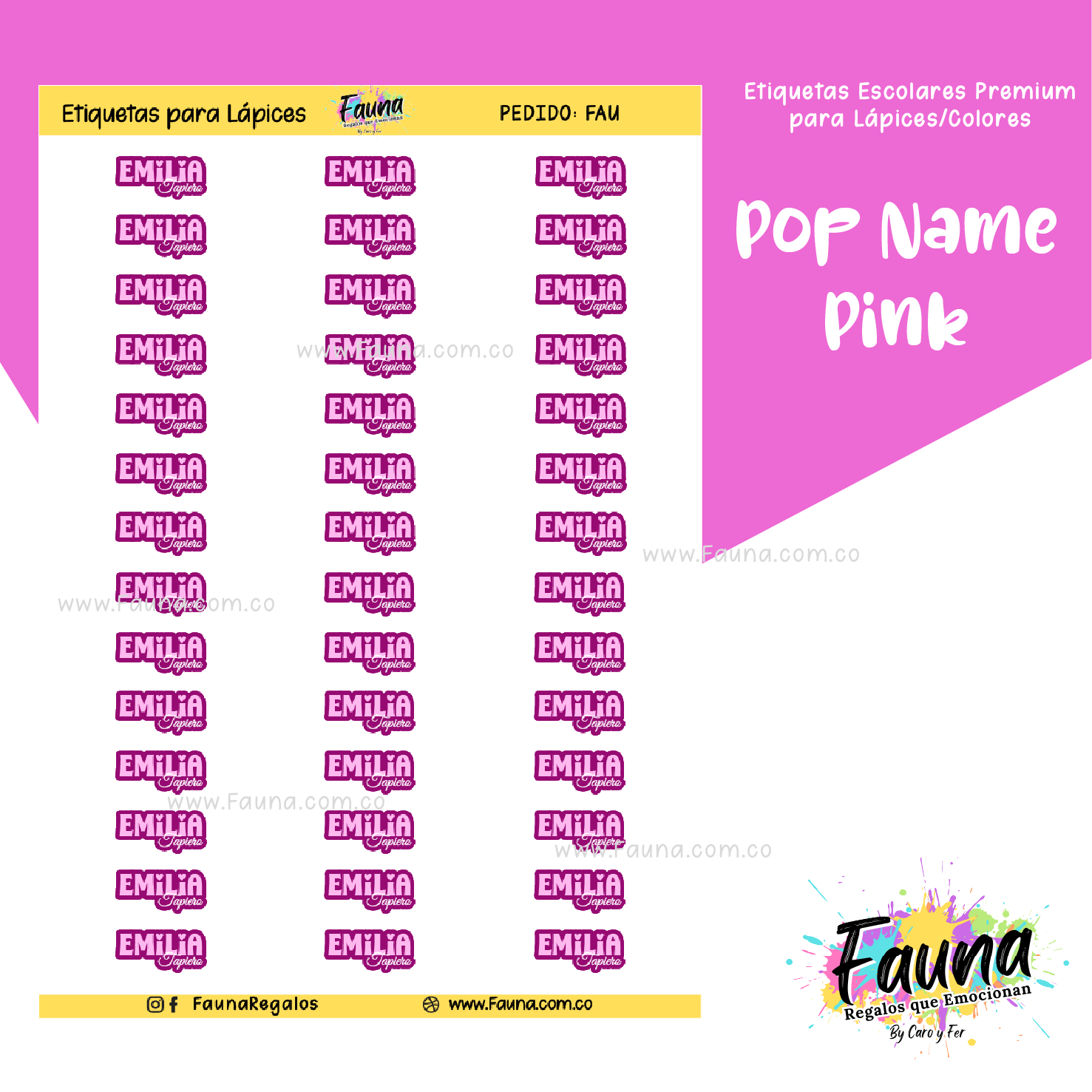 Pop Name – Pink 💖 - Etiquetas Escolares Premium Personalizadas