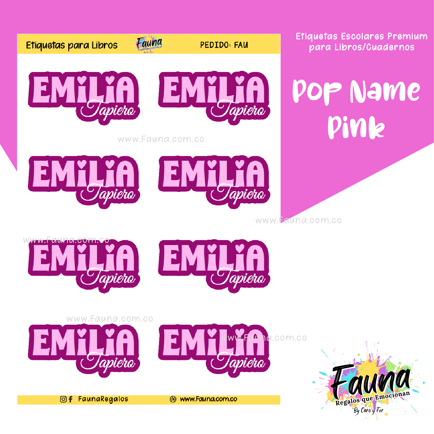 Pop Name – Pink 💖 - Etiquetas Escolares Premium Personalizadas