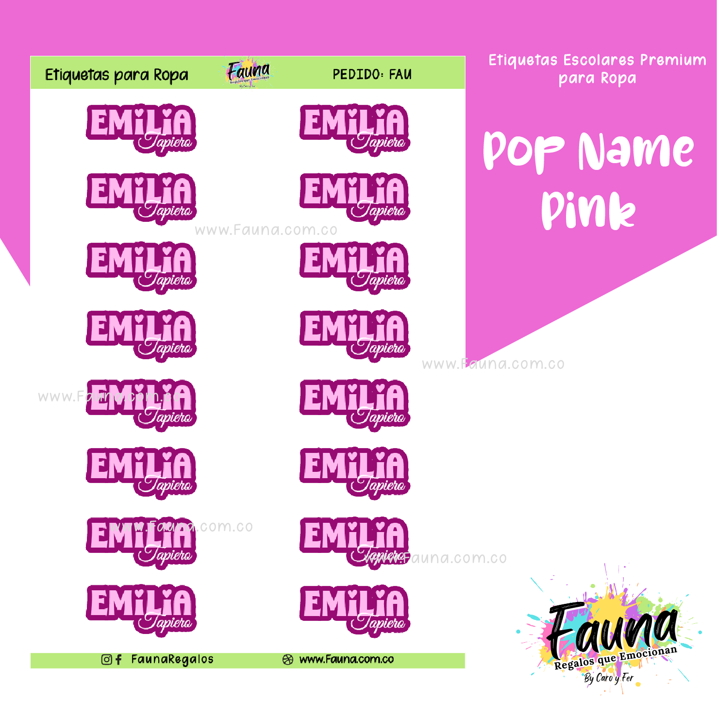 Pop Name – Pink 💖 - Etiquetas Escolares Premium Personalizadas