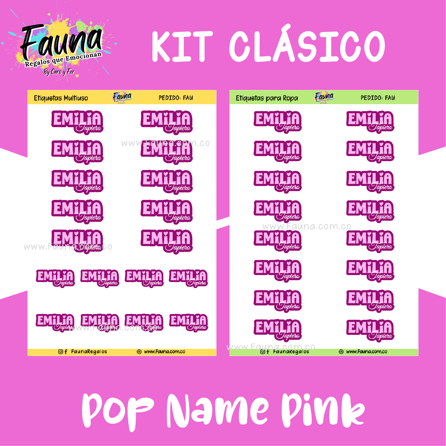Pop Name – Pink 💖 - Etiquetas Escolares Premium Personalizadas
