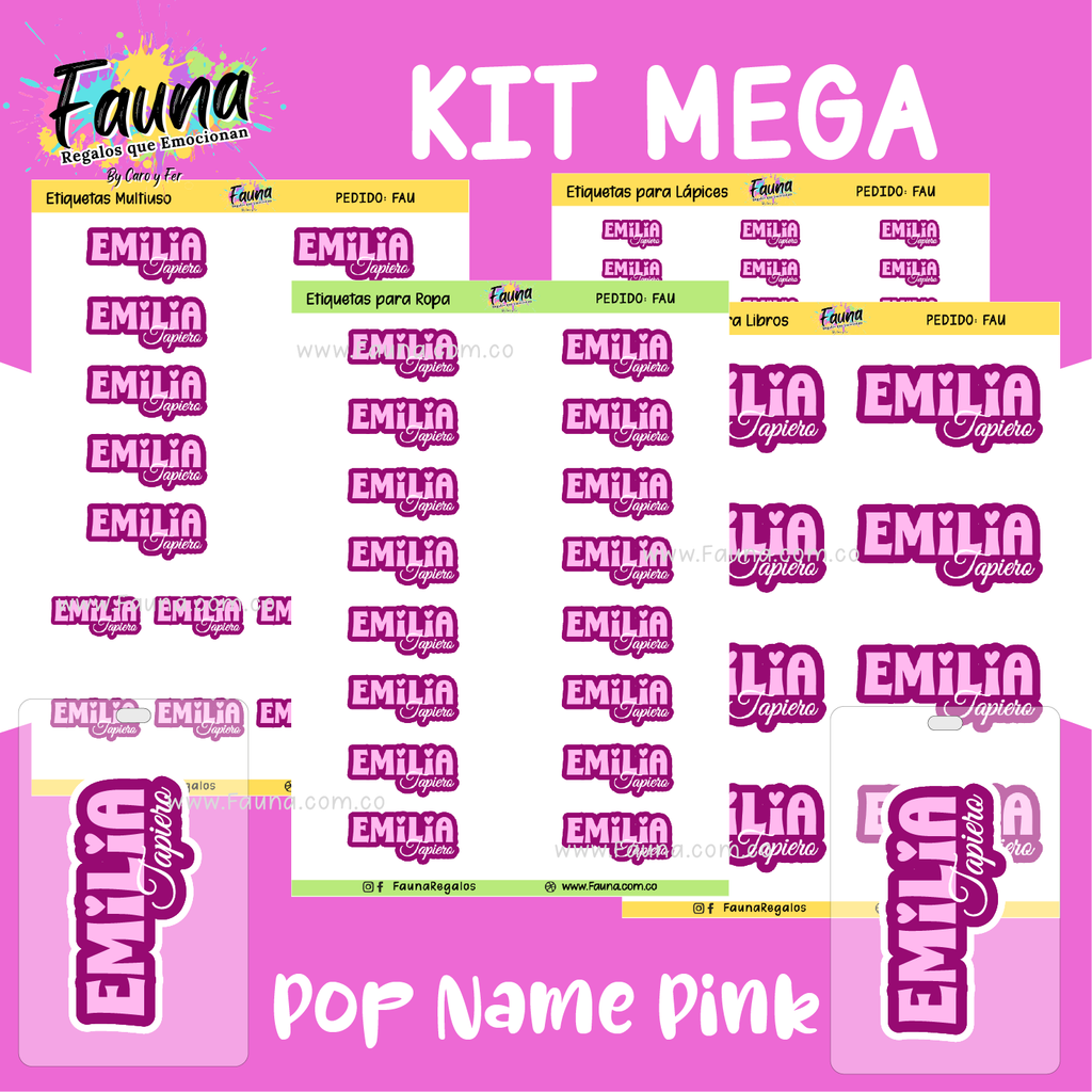Pop Name – Pink 💖 - Etiquetas Escolares Premium Personalizadas