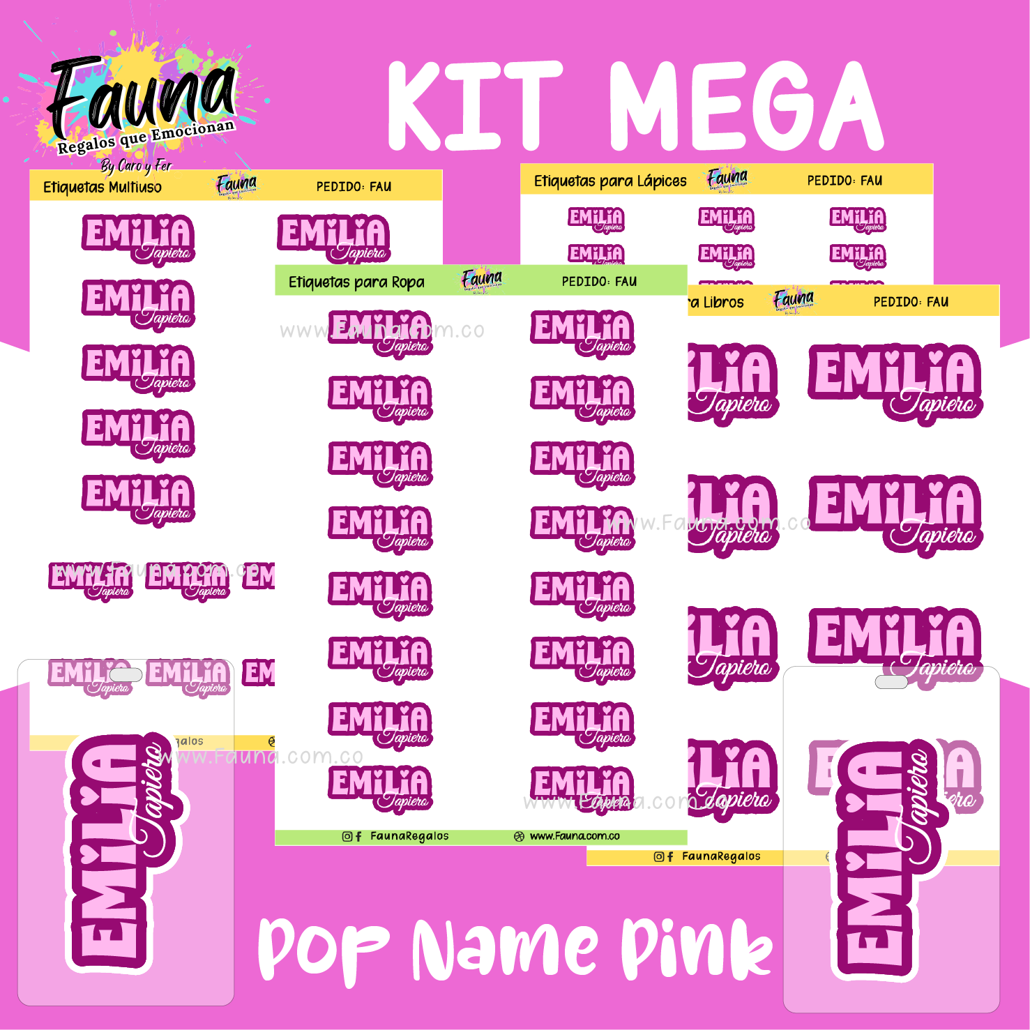 Pop Name – Pink 💖 - Etiquetas Escolares Premium Personalizadas