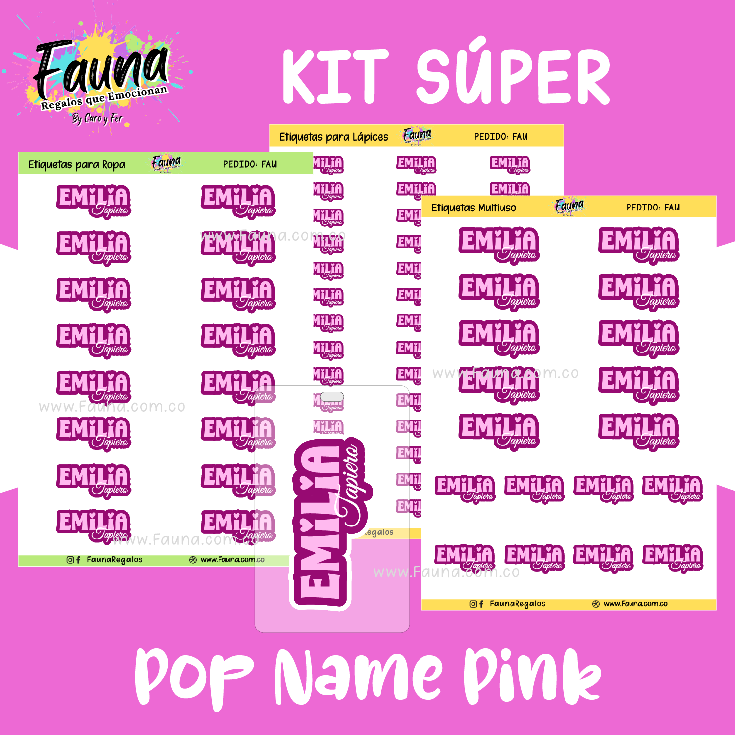 Pop Name – Pink 💖 - Etiquetas Escolares Premium Personalizadas