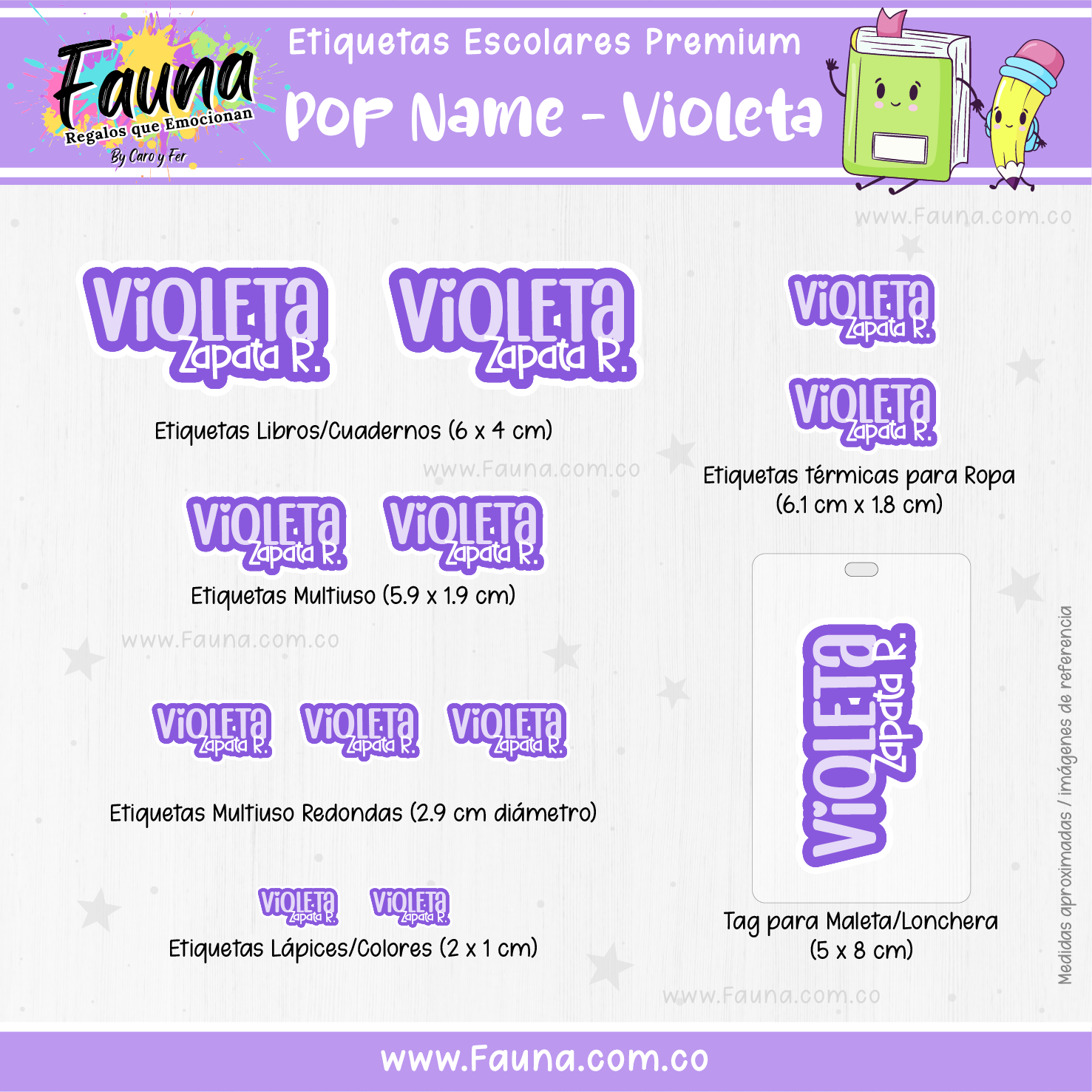 Pop Name – Violeta 💜 - Etiquetas Escolares Premium Personalizadas