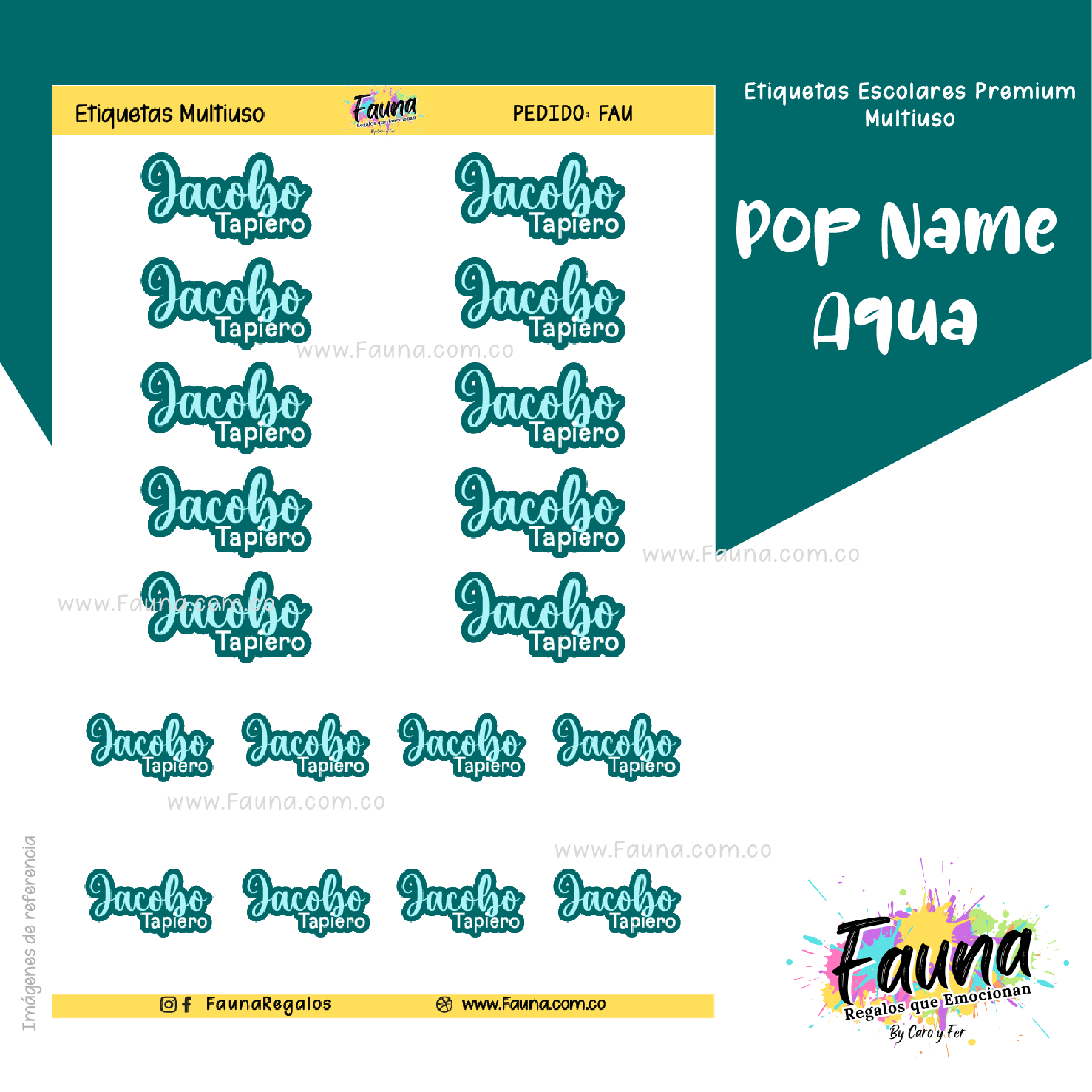 Pop Name – Aqua 💧 - Etiquetas Escolares Premium Personalizadas
