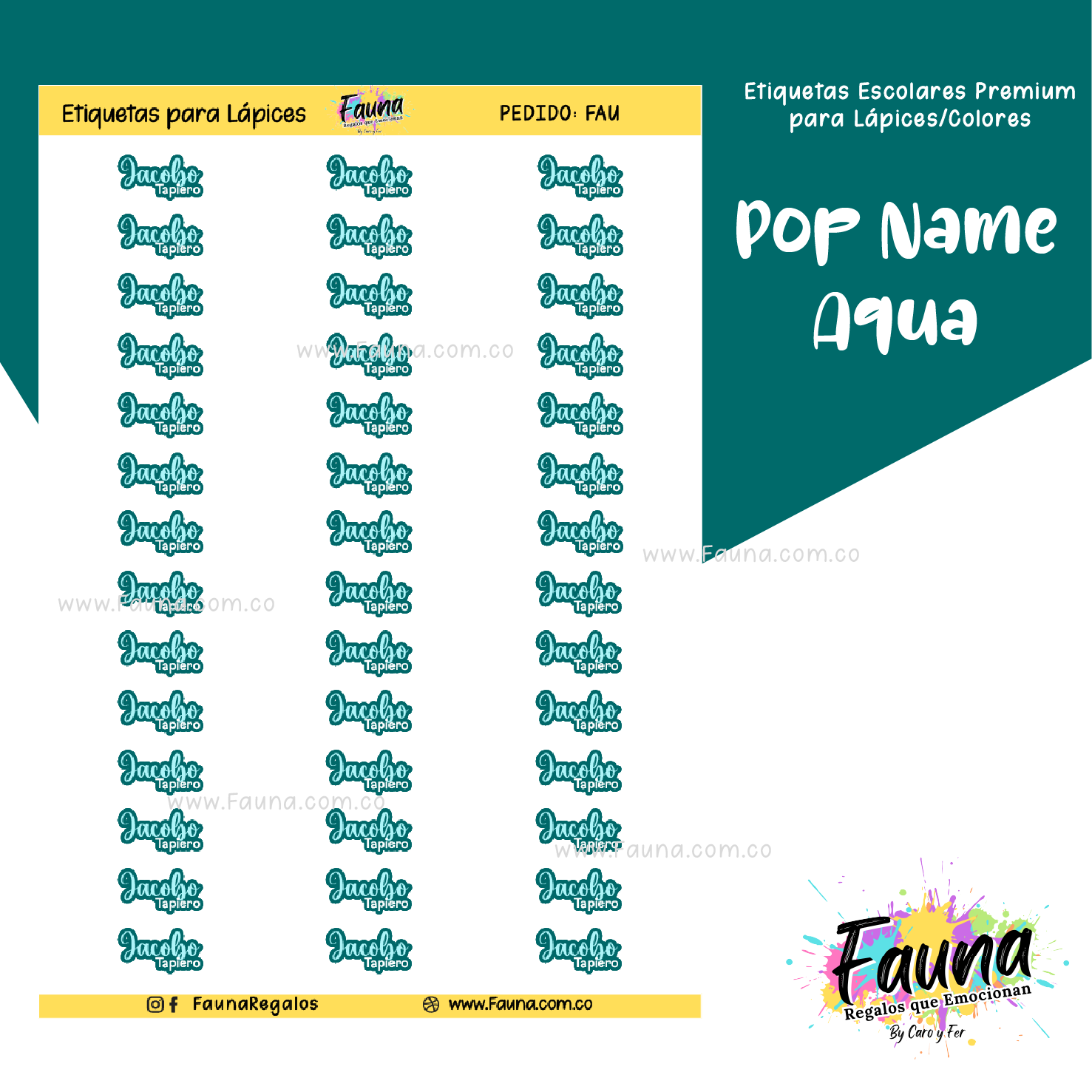 Pop Name – Aqua 💧 - Etiquetas Escolares Premium Personalizadas