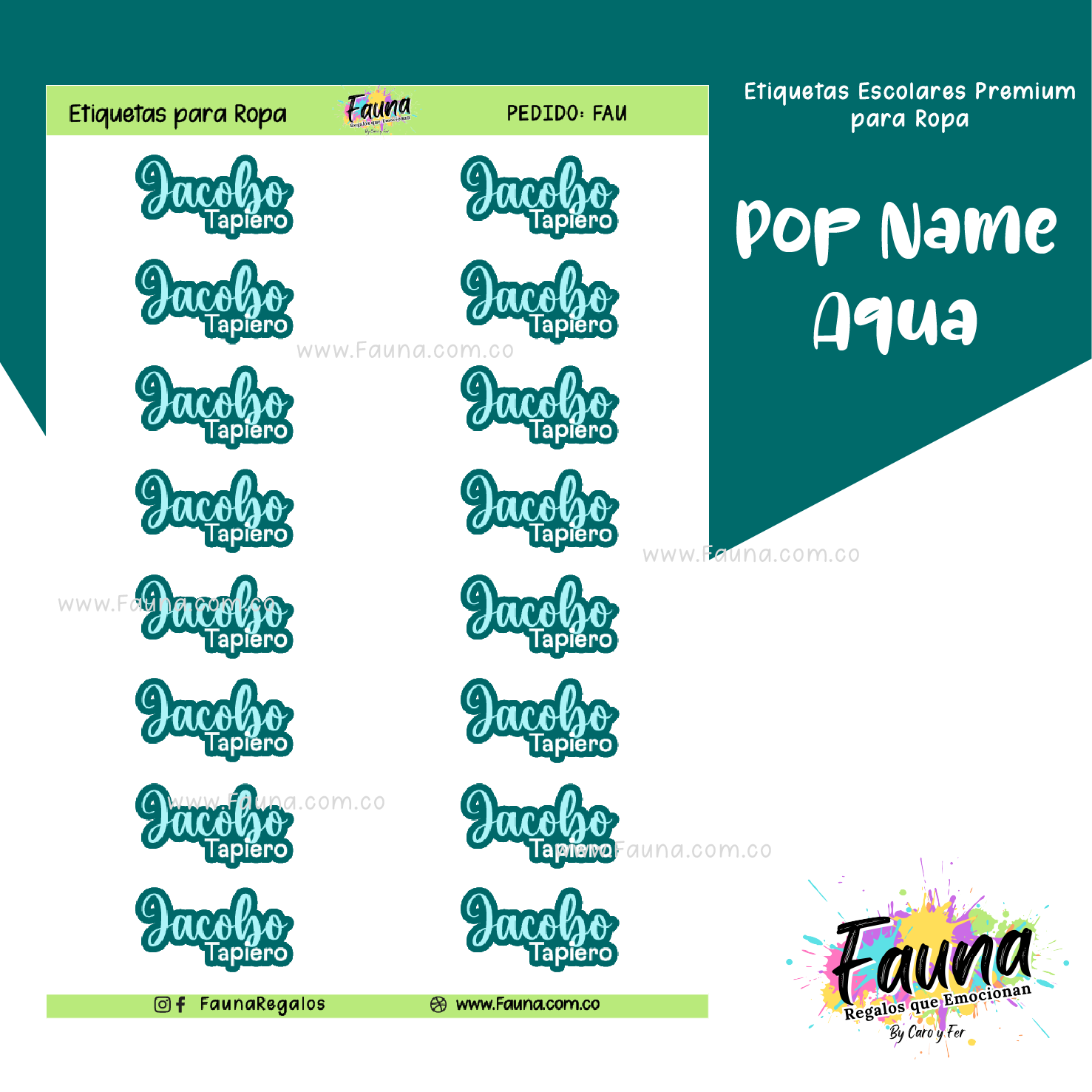 Pop Name – Aqua 💧 - Etiquetas Escolares Premium Personalizadas