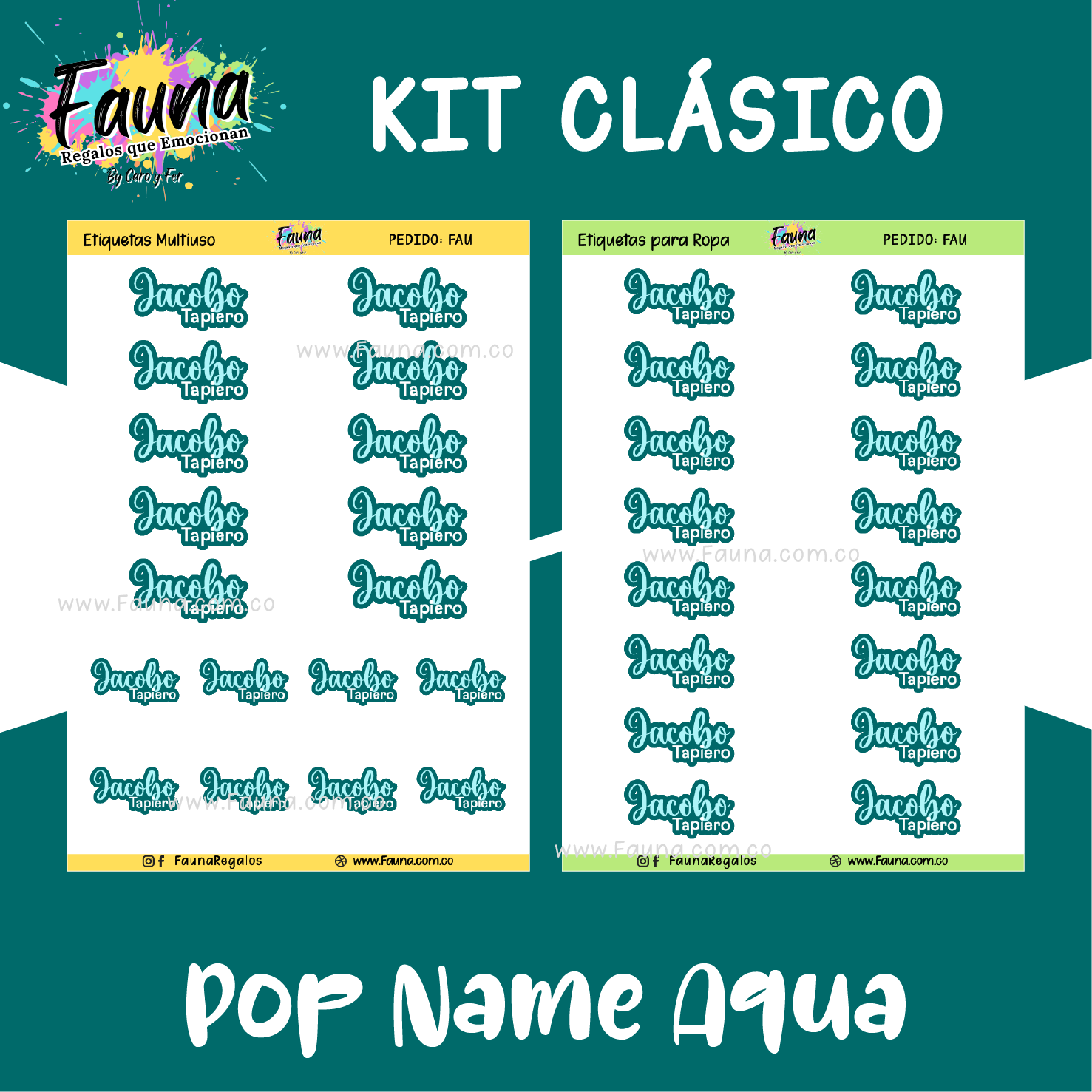 Pop Name – Aqua 💧 - Etiquetas Escolares Premium Personalizadas