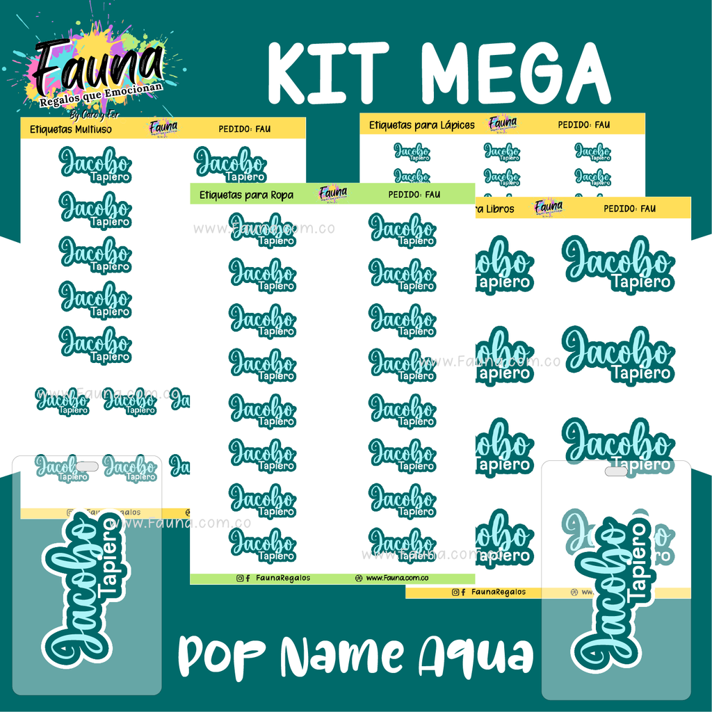 Pop Name – Aqua 💧 - Etiquetas Escolares Premium Personalizadas