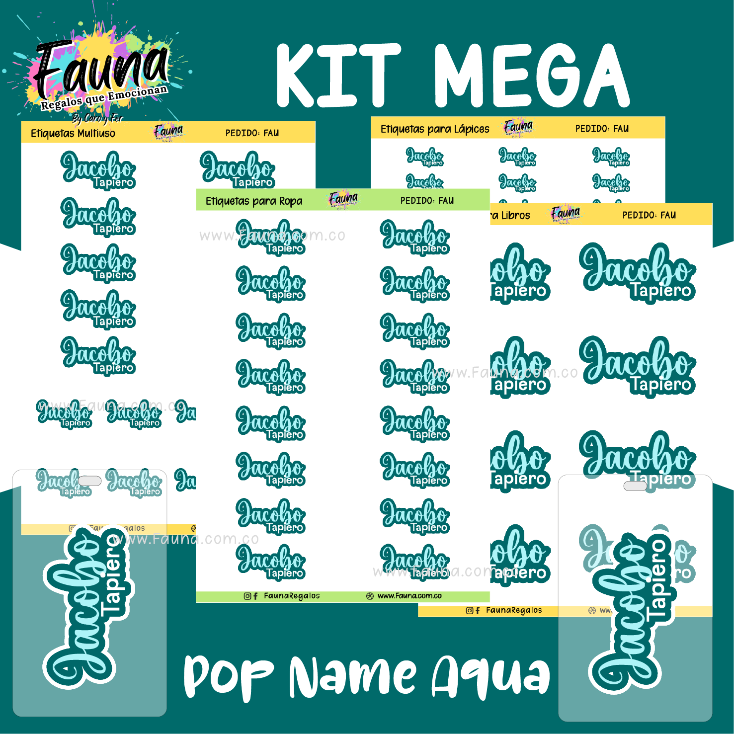 Pop Name – Aqua 💧 - Etiquetas Escolares Premium Personalizadas
