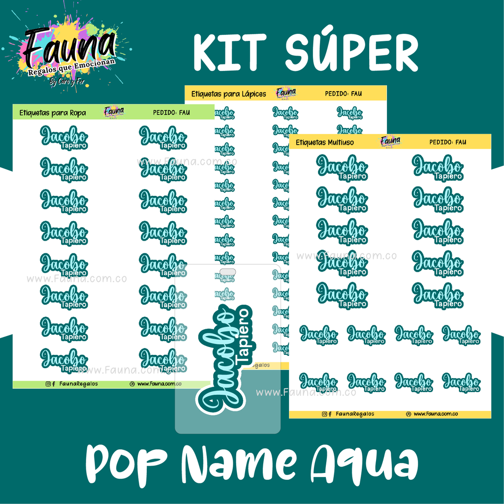 Pop Name – Aqua 💧 - Etiquetas Escolares Premium Personalizadas