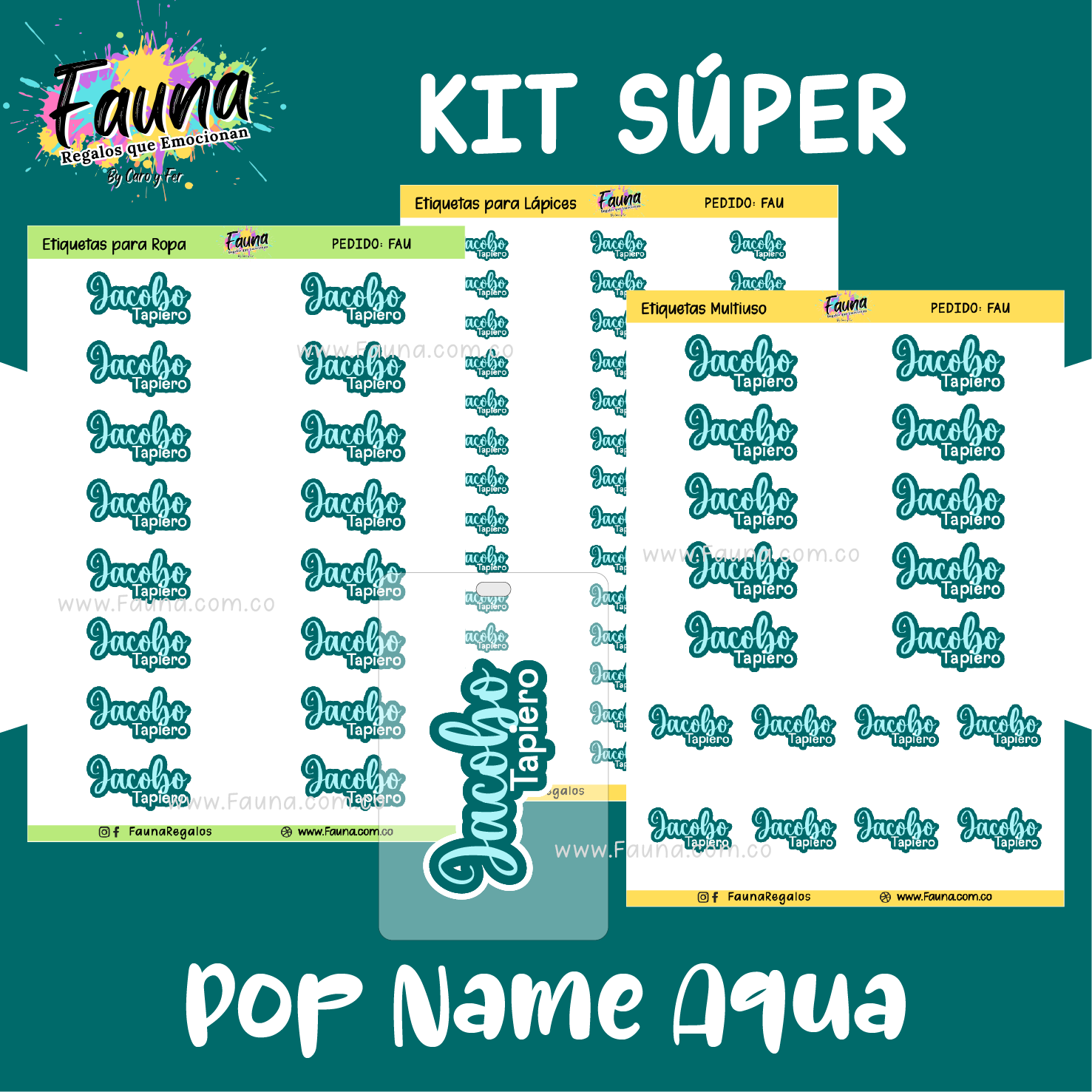 Pop Name – Aqua 💧 - Etiquetas Escolares Premium Personalizadas