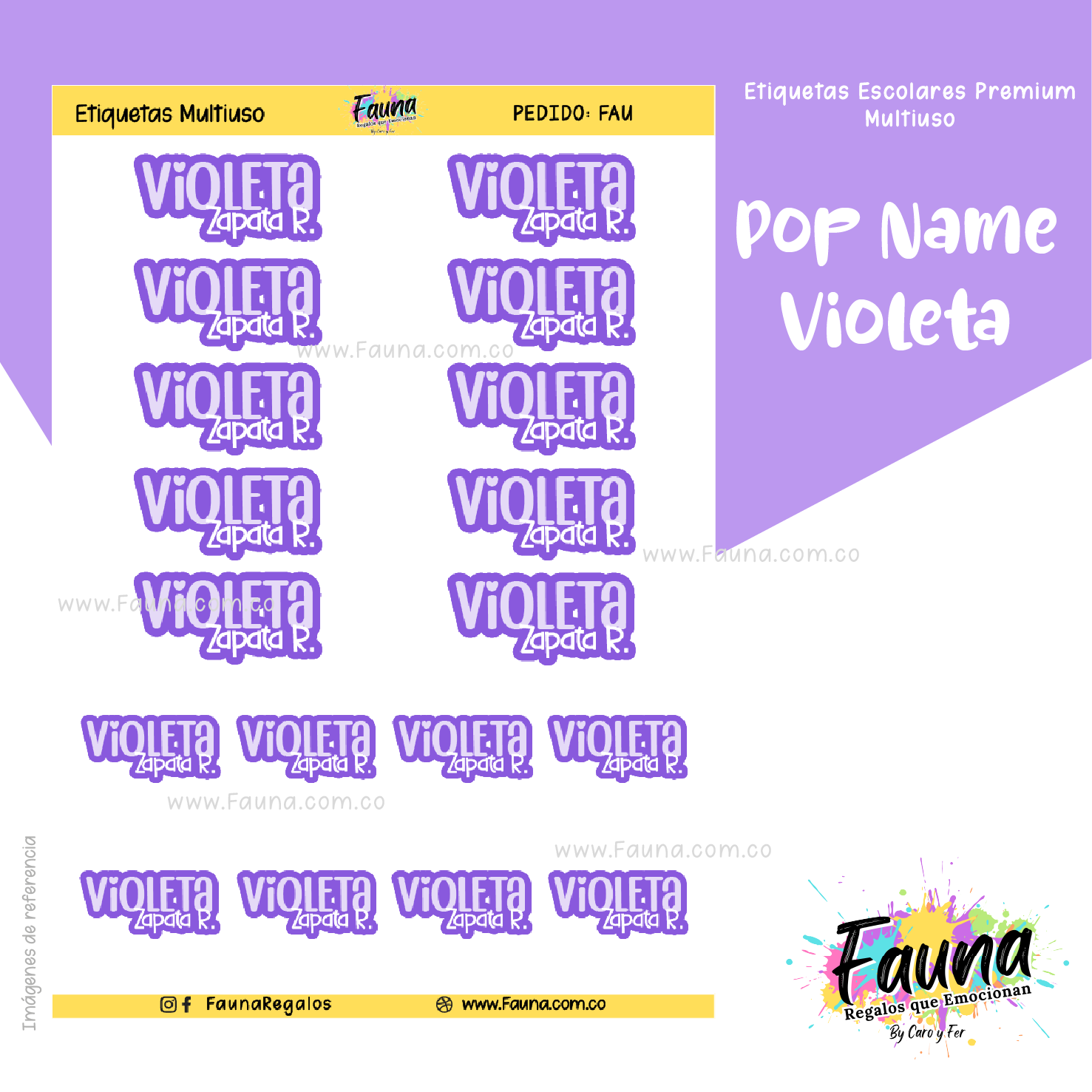Pop Name – Violeta 💜 - Etiquetas Escolares Premium Personalizadas