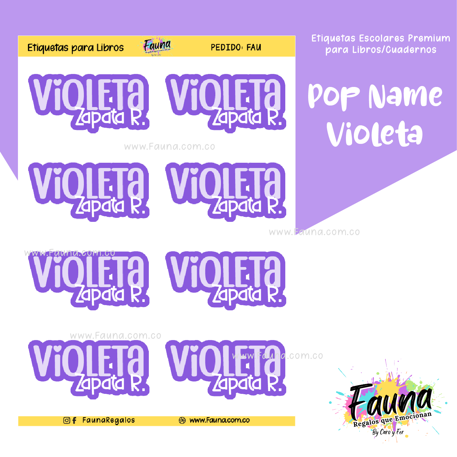 Pop Name – Violeta 💜 - Etiquetas Escolares Premium Personalizadas