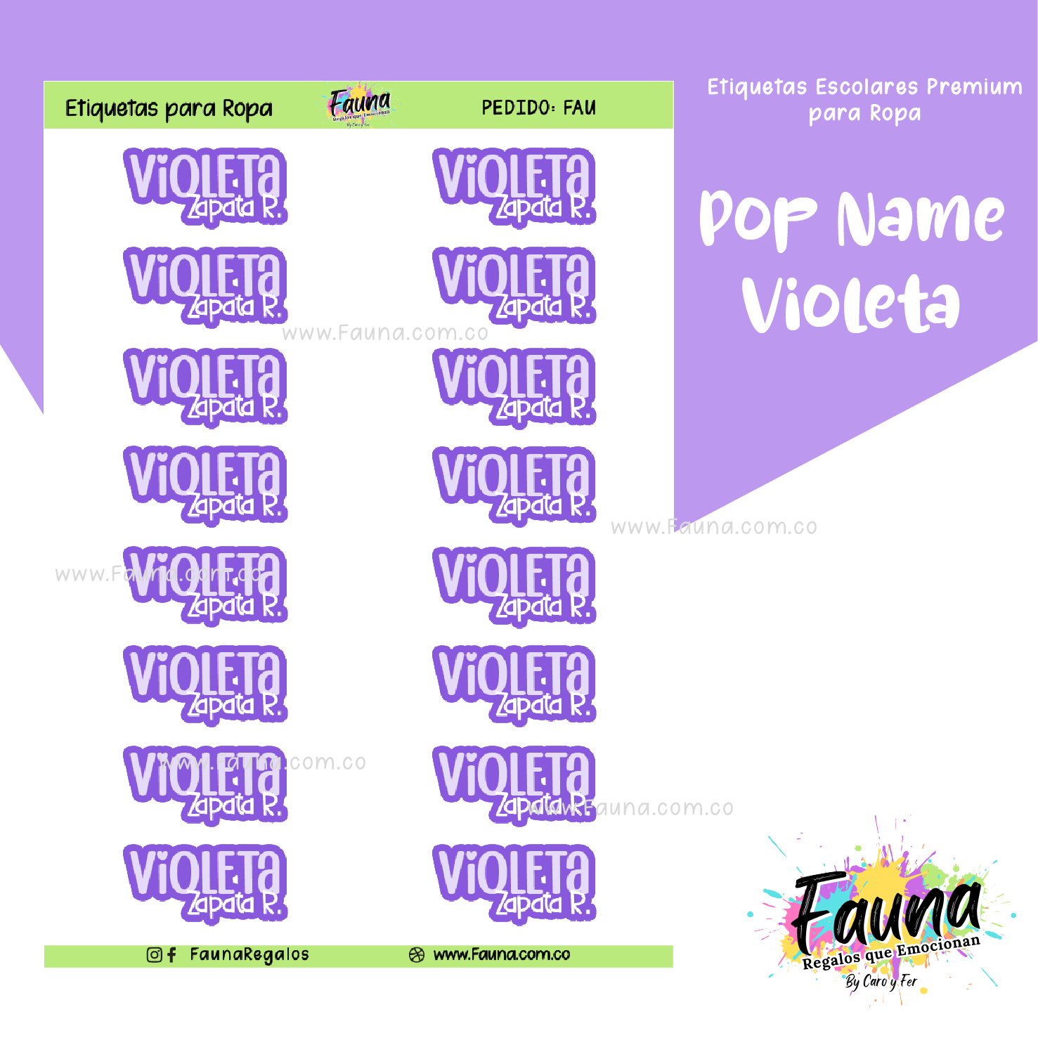 Pop Name – Violeta 💜 - Etiquetas Escolares Premium Personalizadas