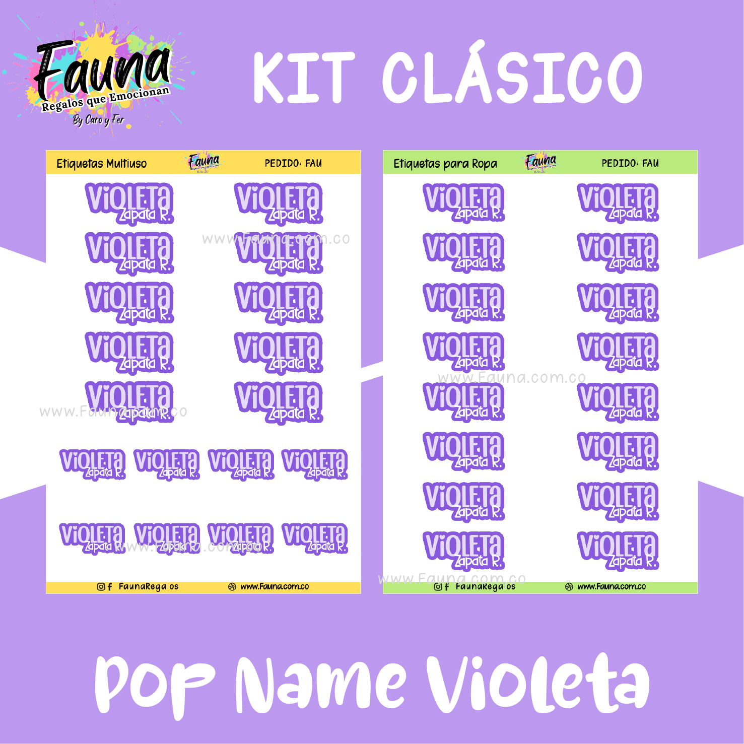 Pop Name – Violeta 💜 - Etiquetas Escolares Premium Personalizadas