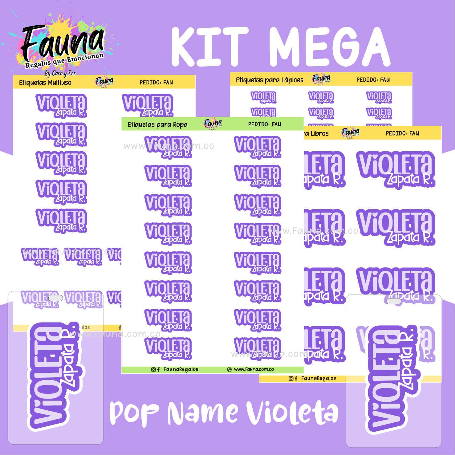 Pop Name – Violeta 💜 - Etiquetas Escolares Premium Personalizadas