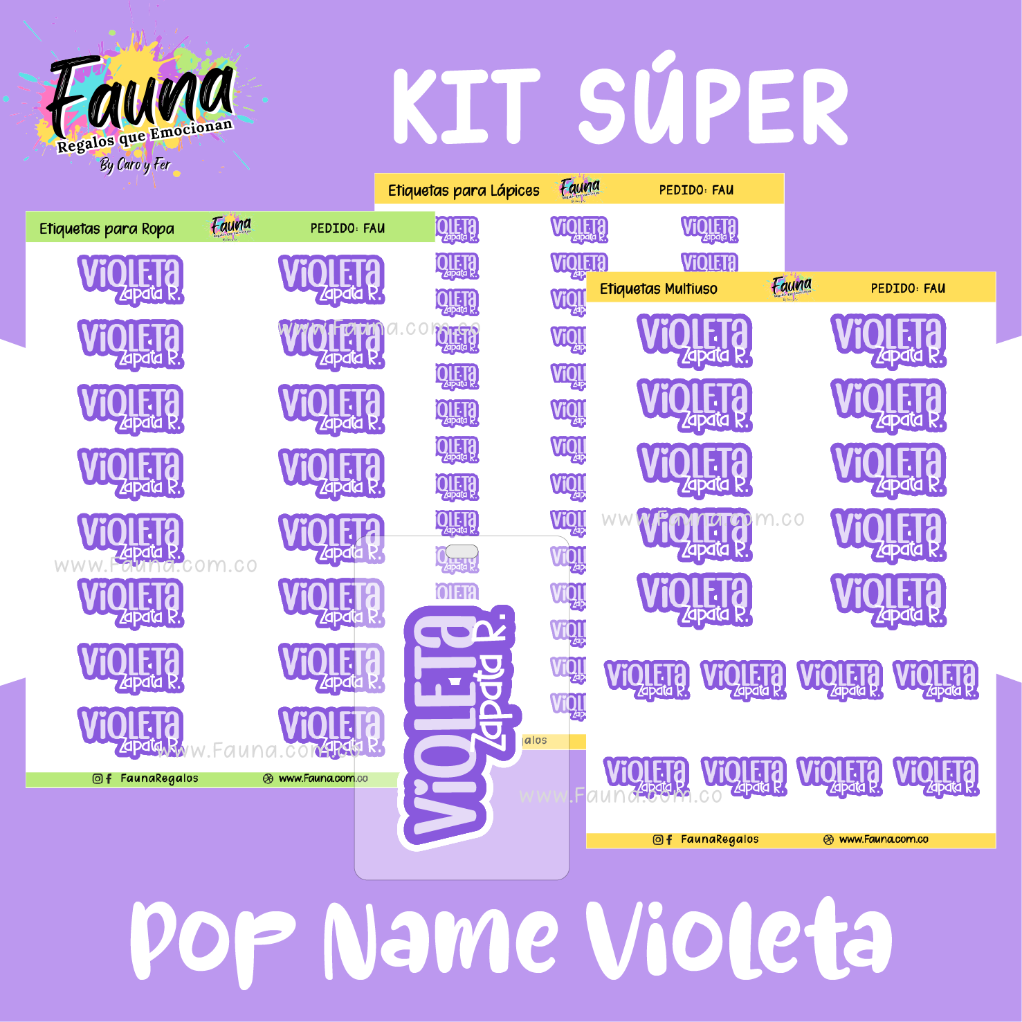 Pop Name – Violeta 💜 - Etiquetas Escolares Premium Personalizadas