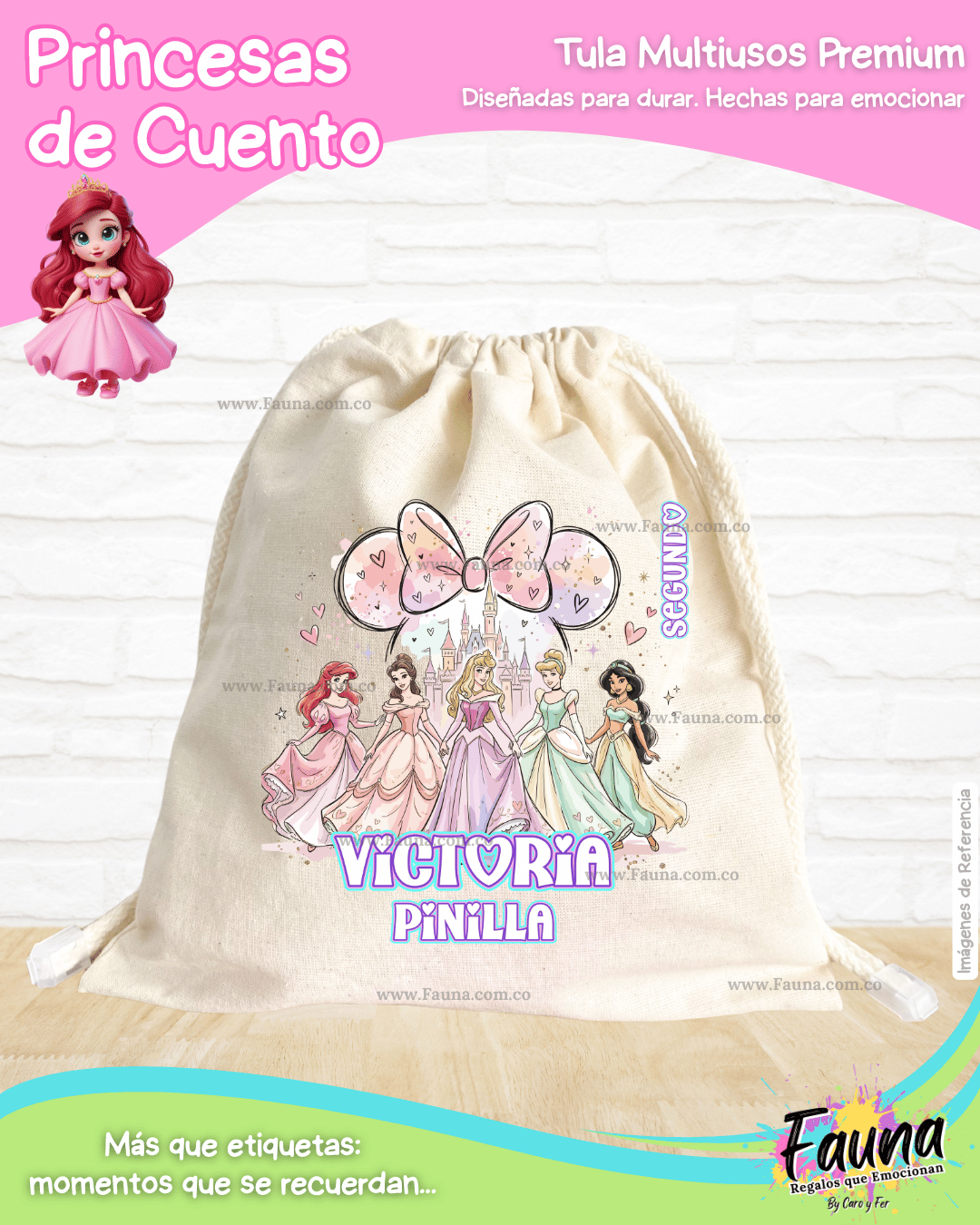 Princesas de Cuento 👑 - Tula personalizada para niña – multiusos con nombre