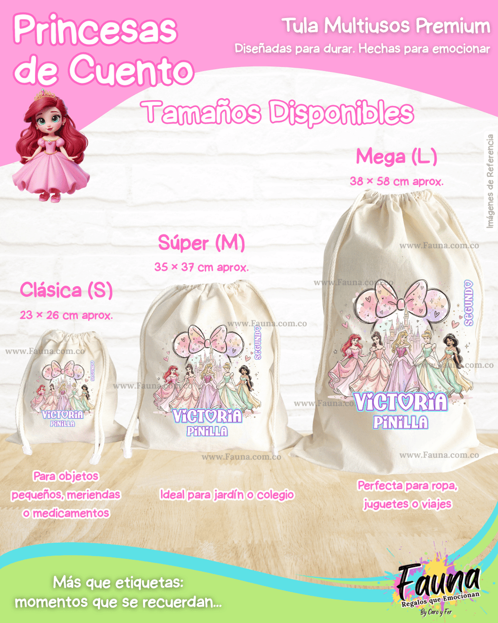 Princesas de Cuento 👑 - Tula personalizada para niña – multiusos con nombre