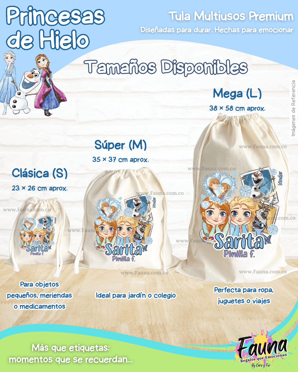 Princesas de Hielo ❄️ - Tula personalizada para niña – multiusos con nombre