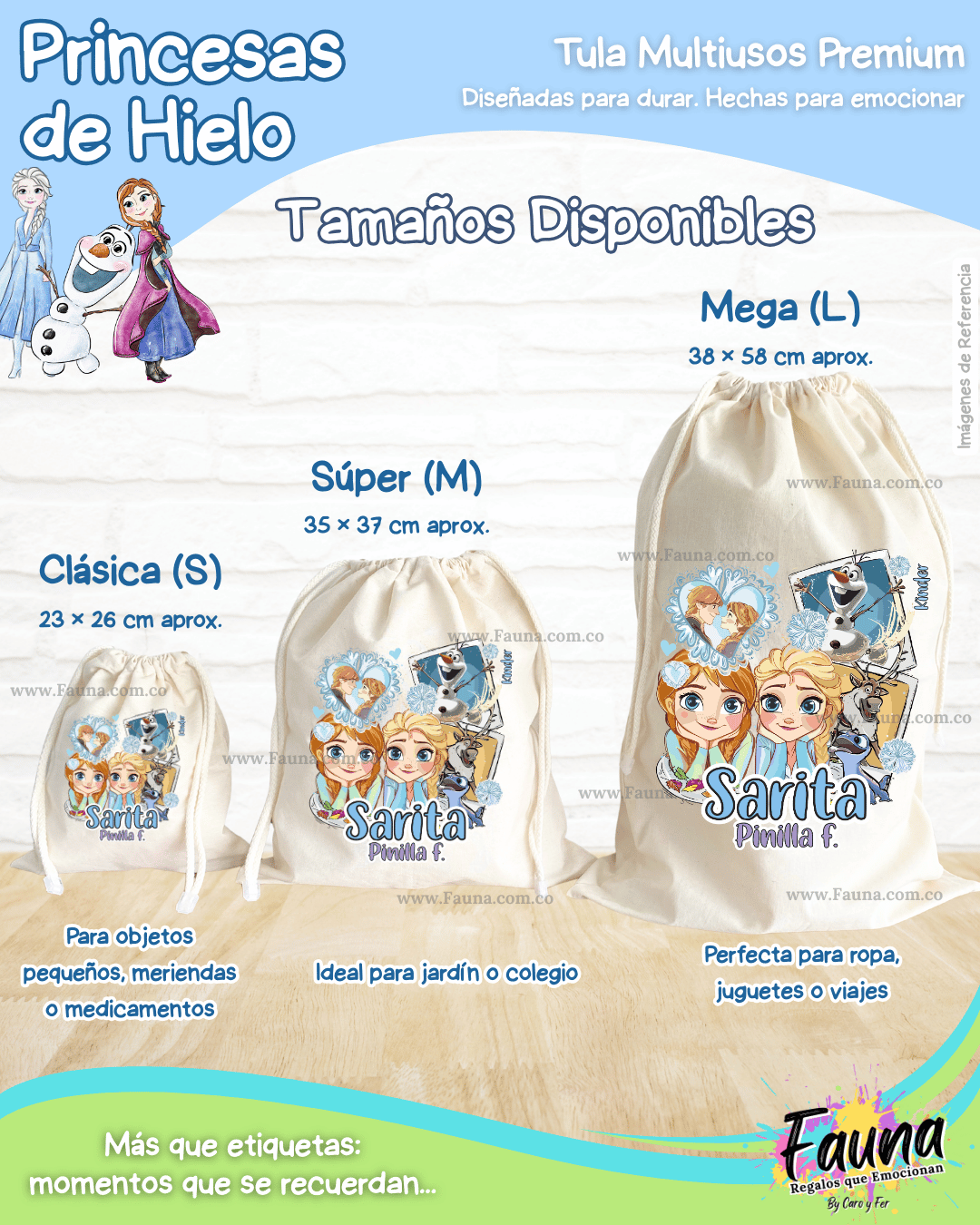 Princesas de Hielo ❄️ - Tula personalizada para niña – multiusos con nombre
