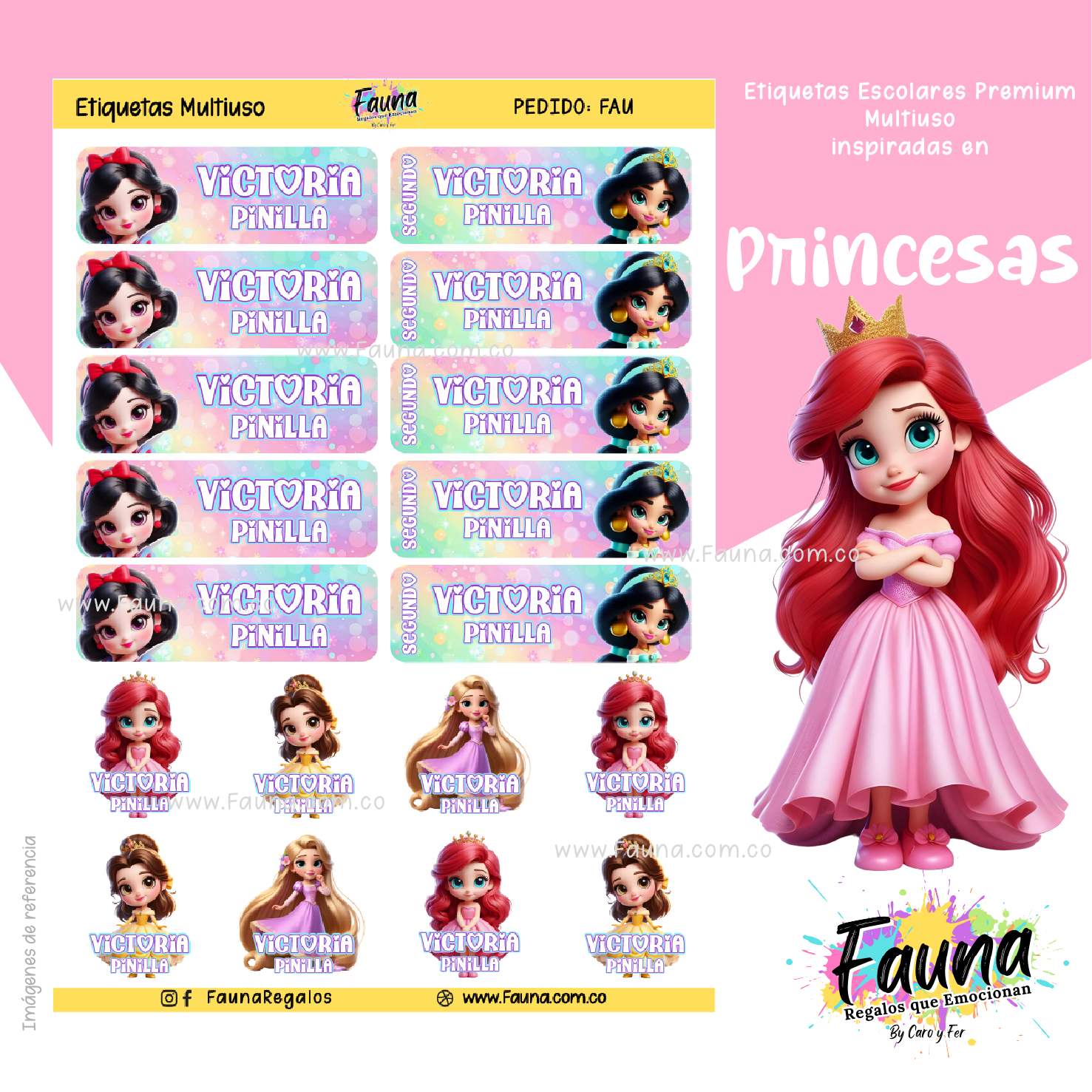 Princesas Disney 👑 - Etiquetas Escolares Premium Personalizadas