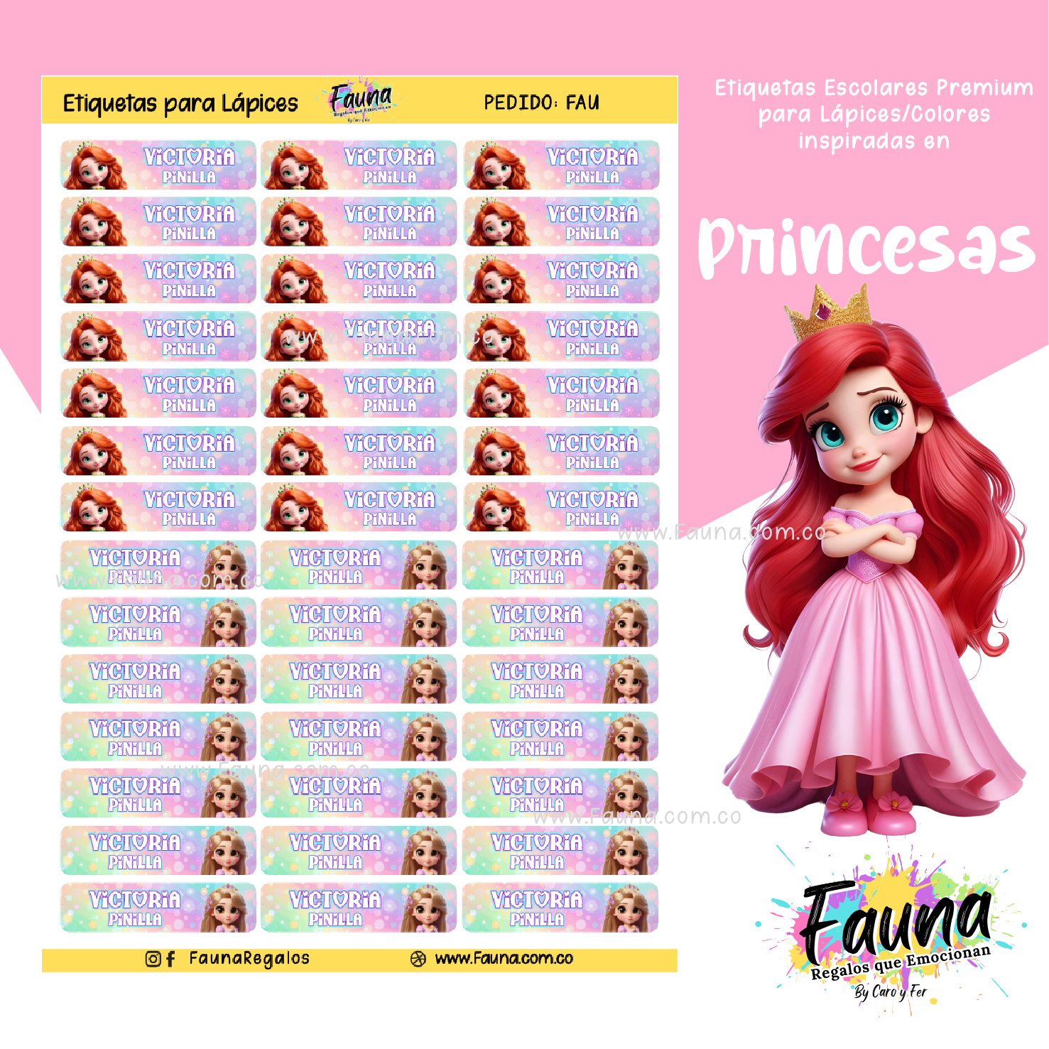 Princesas Disney 👑 - Etiquetas Escolares Premium Personalizadas