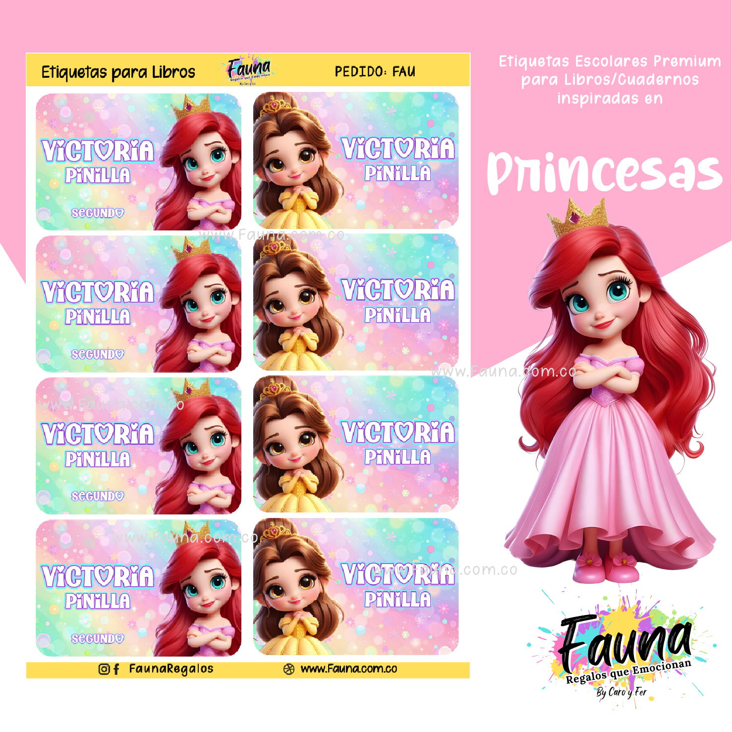Princesas Disney 👑 - Etiquetas Escolares Premium Personalizadas
