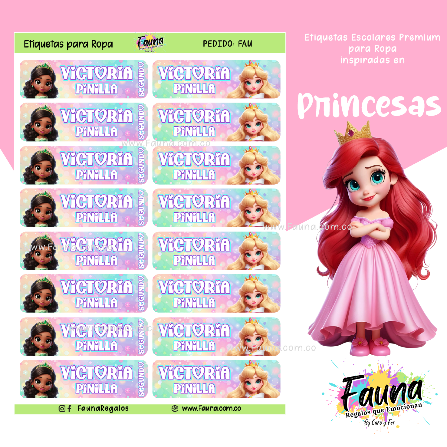 Princesas Disney 👑 - Etiquetas Escolares Premium Personalizadas
