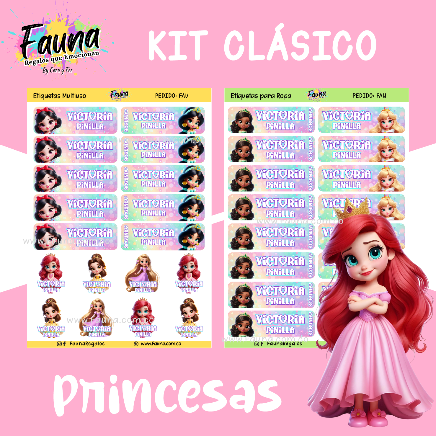Princesas Disney 👑 - Etiquetas Escolares Premium Personalizadas