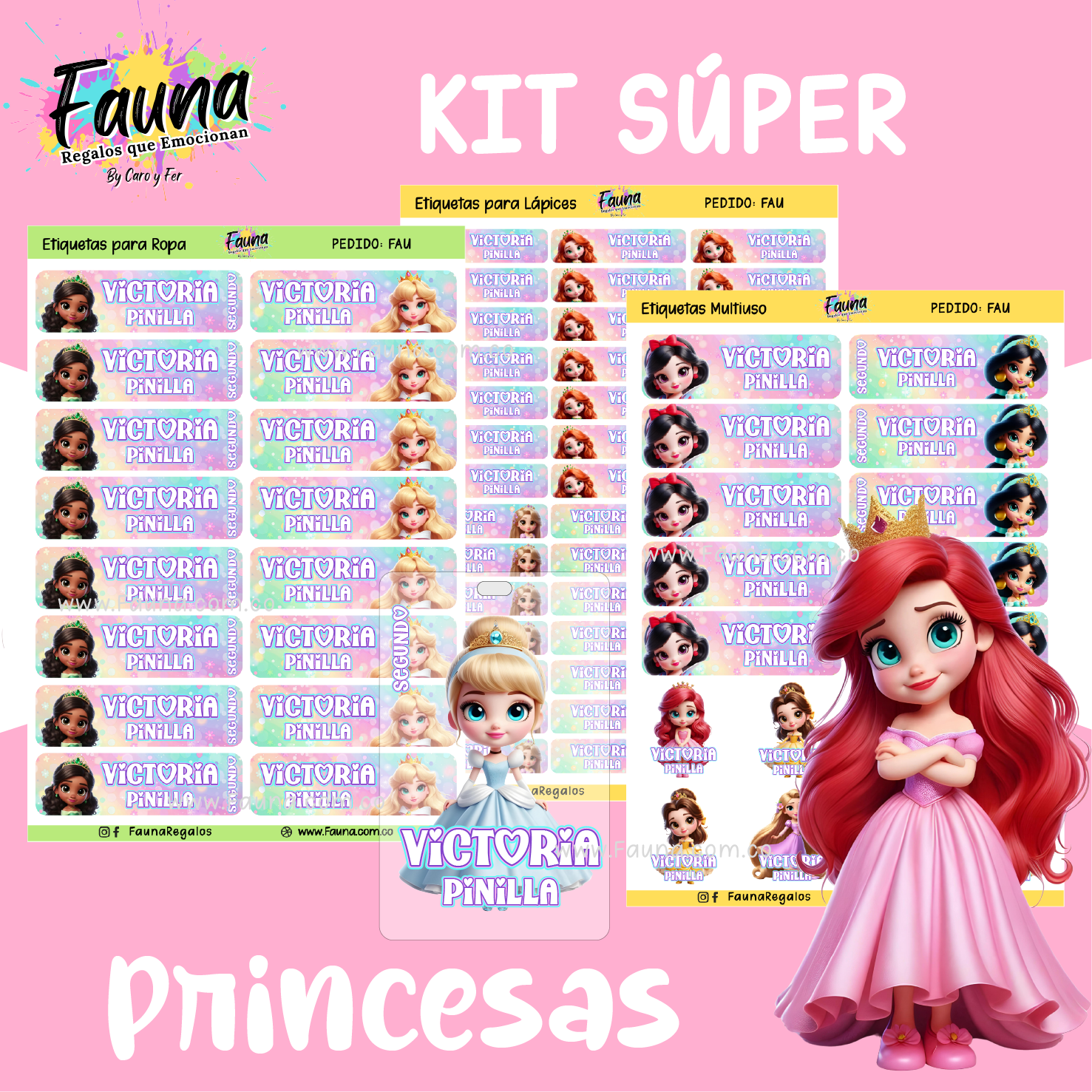 Princesas Disney 👑 - Etiquetas Escolares Premium Personalizadas