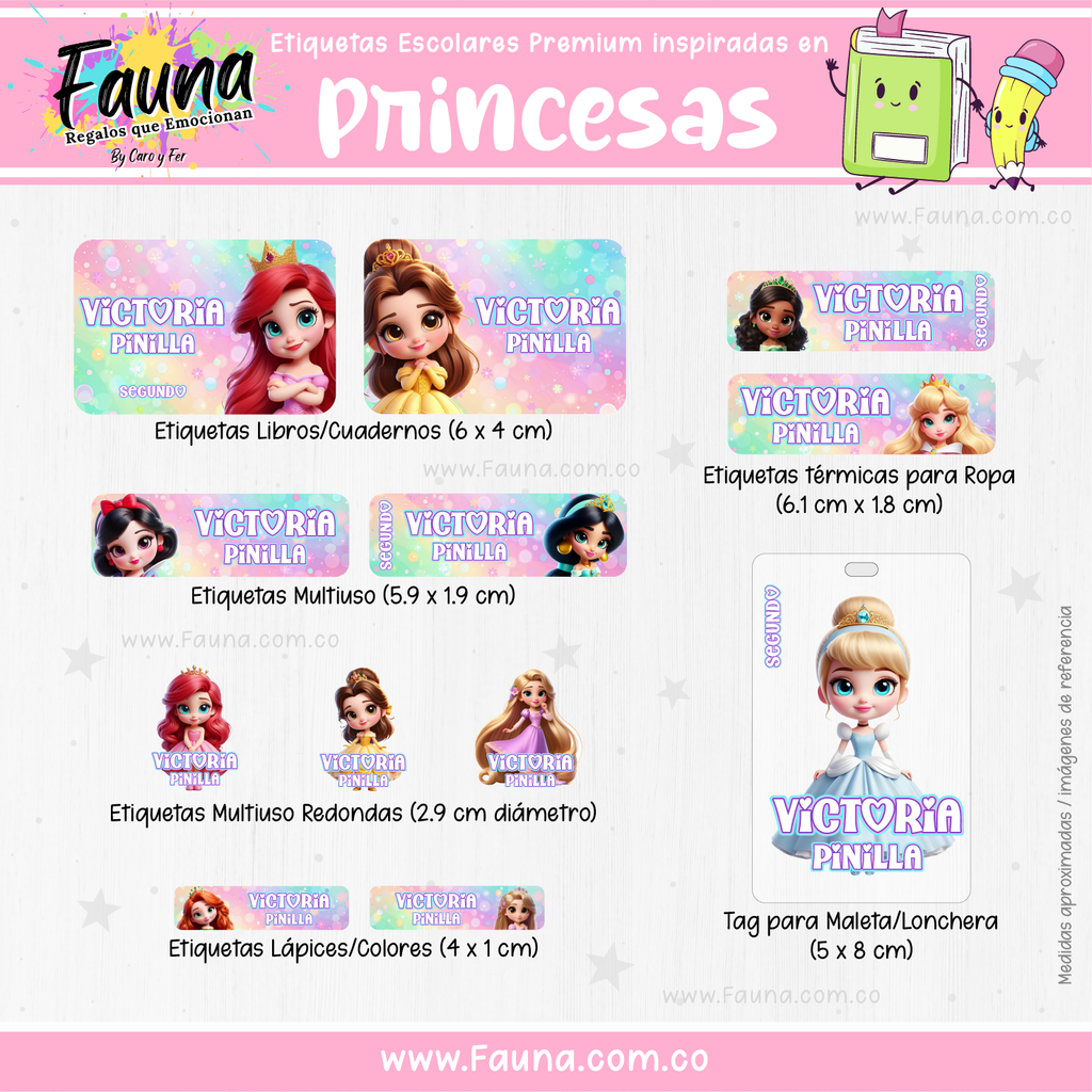 Princesas Disney 👑 - Etiquetas Escolares Premium Personalizadas