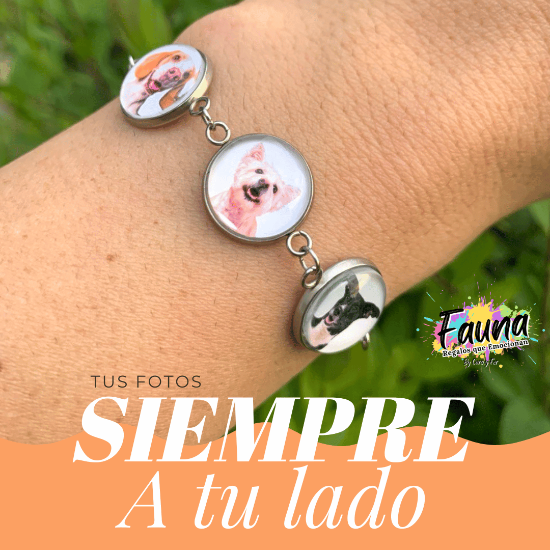 Pulsera Artesanal en Acero con 3 fotos Personalizada - Fauna Regalos que emocionan