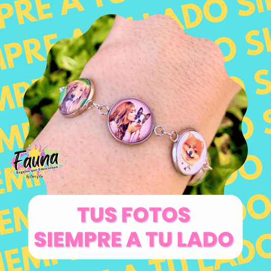 Pulsera Artesanal en Acero con 6 fotos Personalizada - Fauna Regalos que emocionan