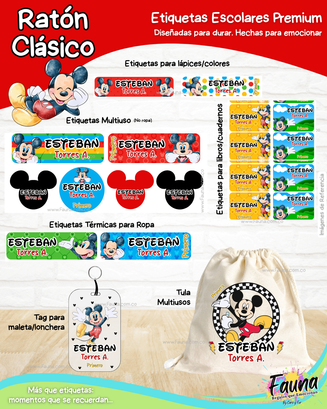 Ratón Clásico 🐭 - Etiquetas Escolares Premium Personalizadas